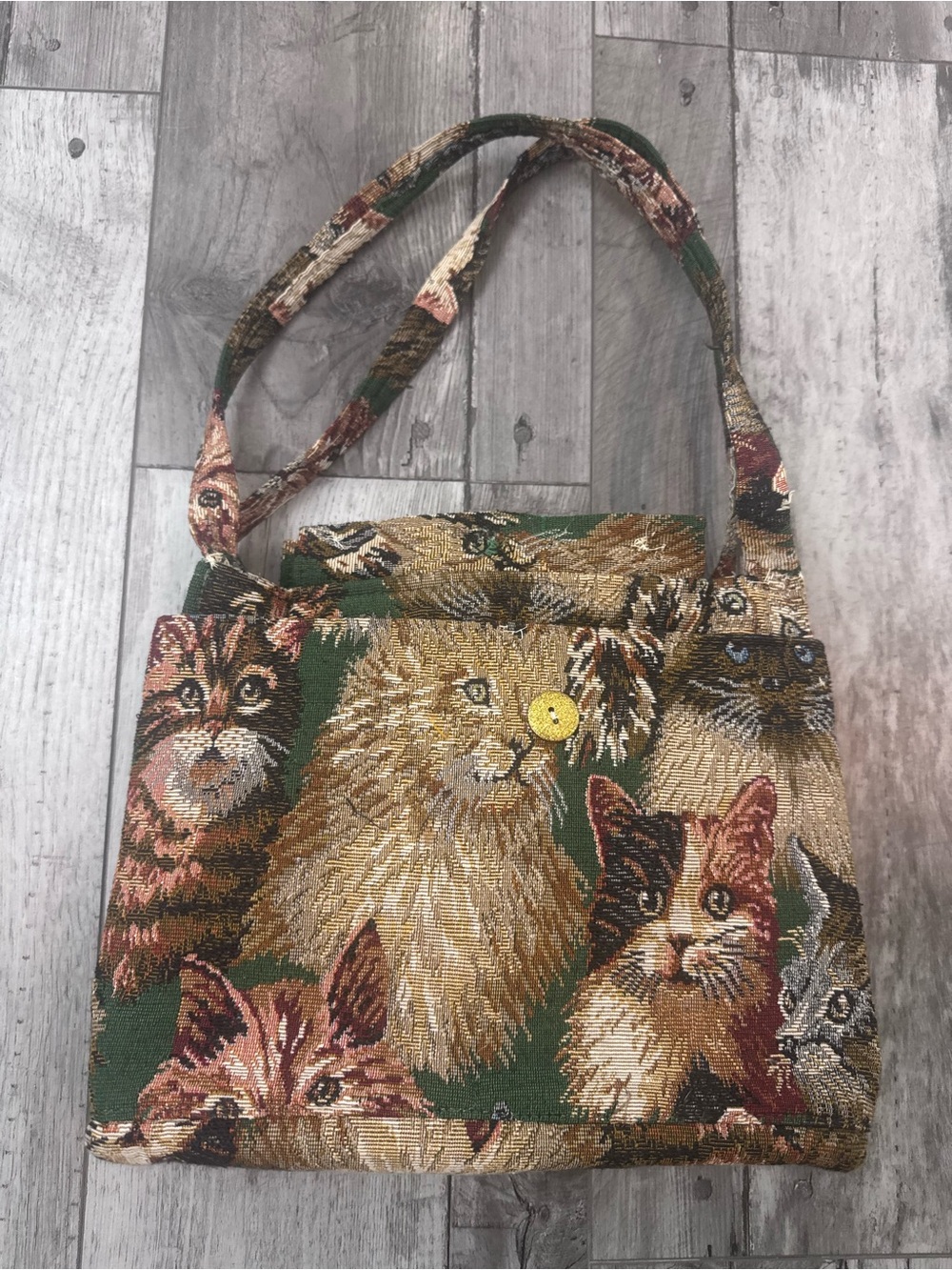 Vintage Tony Weston 80’s/90s Kitty Cats Woven Tapestry Tote Purse Handbag